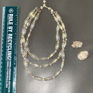 Vintage Elegant Iridescent Necklace and Clip-On Earring Set